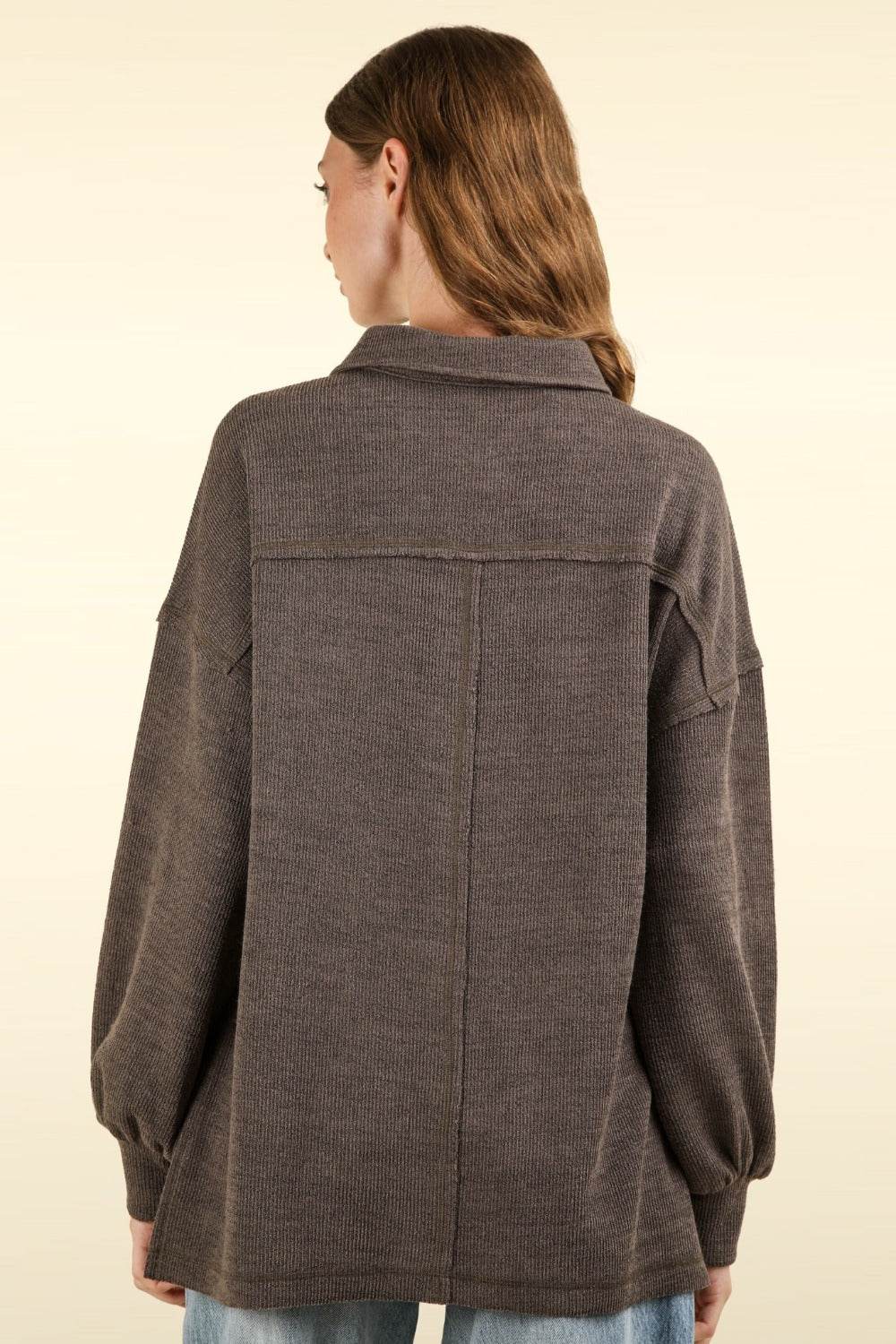 VERY J Collared Half Button Knit Top with Pockets - DaTrendStore.Com
