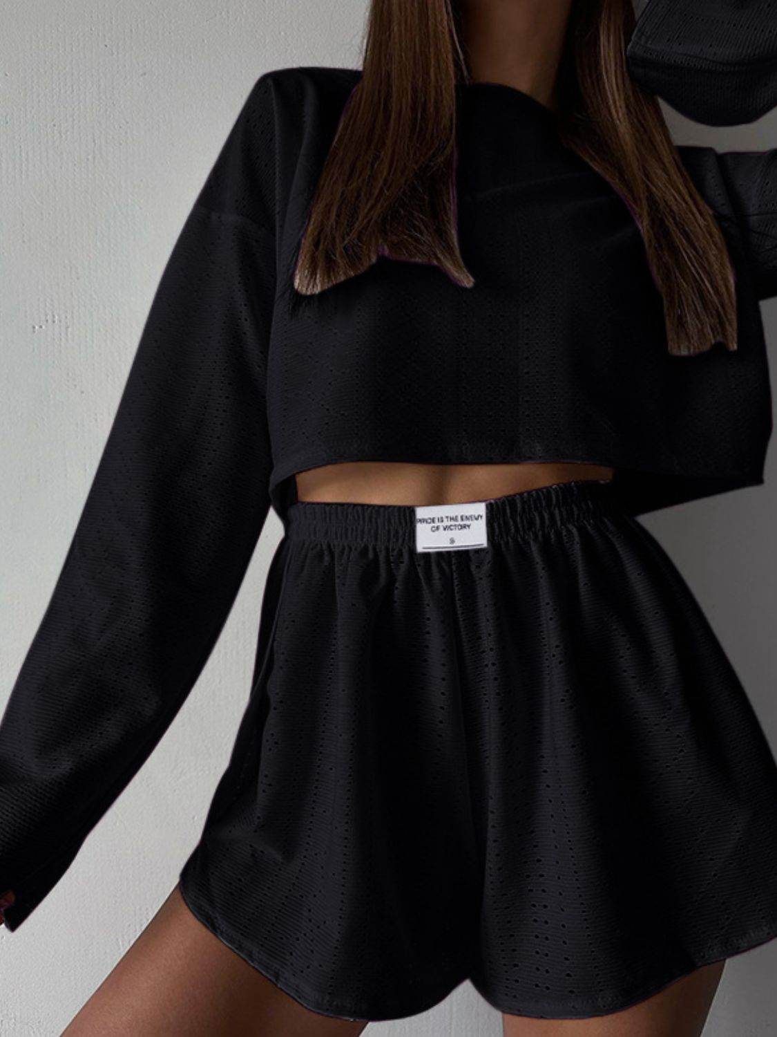 Eyelet Round Neck Top and Shorts Set - DaTrendStore.Com