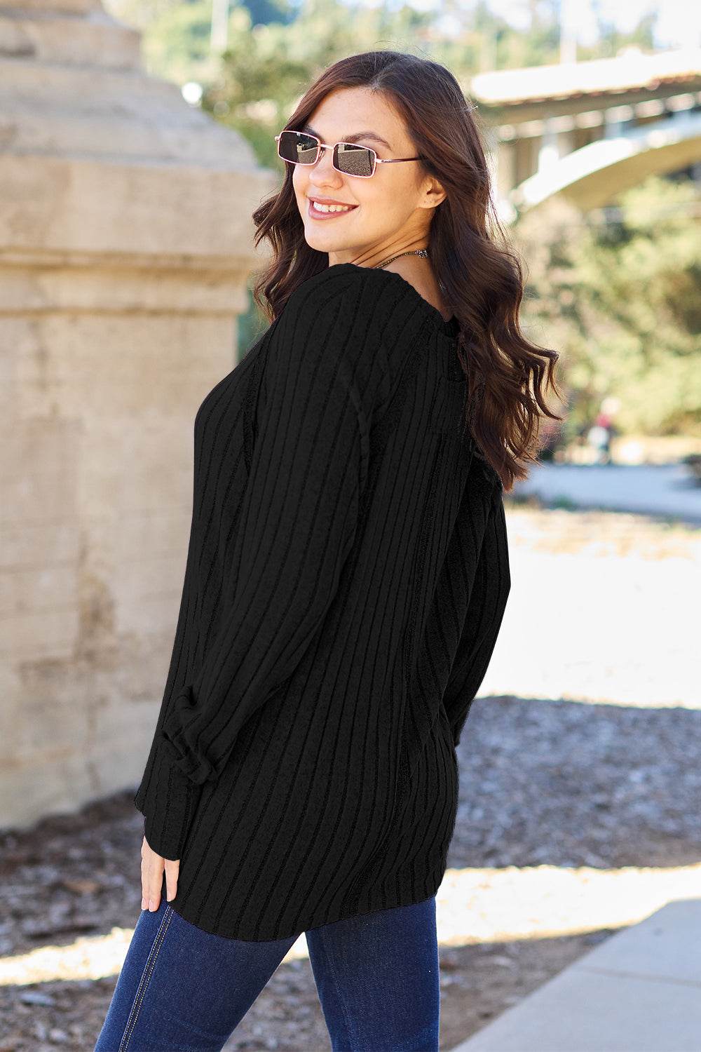 Basic Bae Full Size Ribbed Round Neck Long Sleeve Knit Top - DaTrendStore.Com