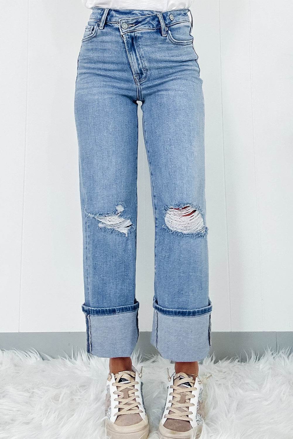 Distressed Straight Jeans with Pockets - DaTrendStore.Com