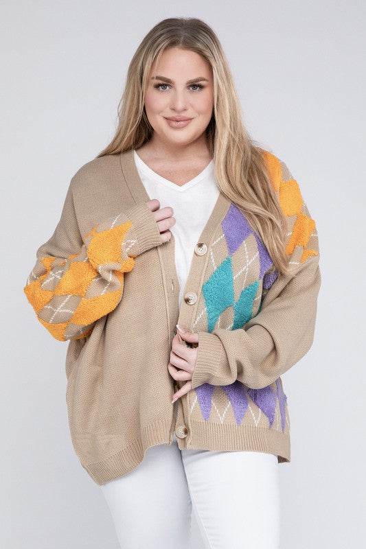 Plus V Neck Button Front Cardigan - DaTrendStore.Com
