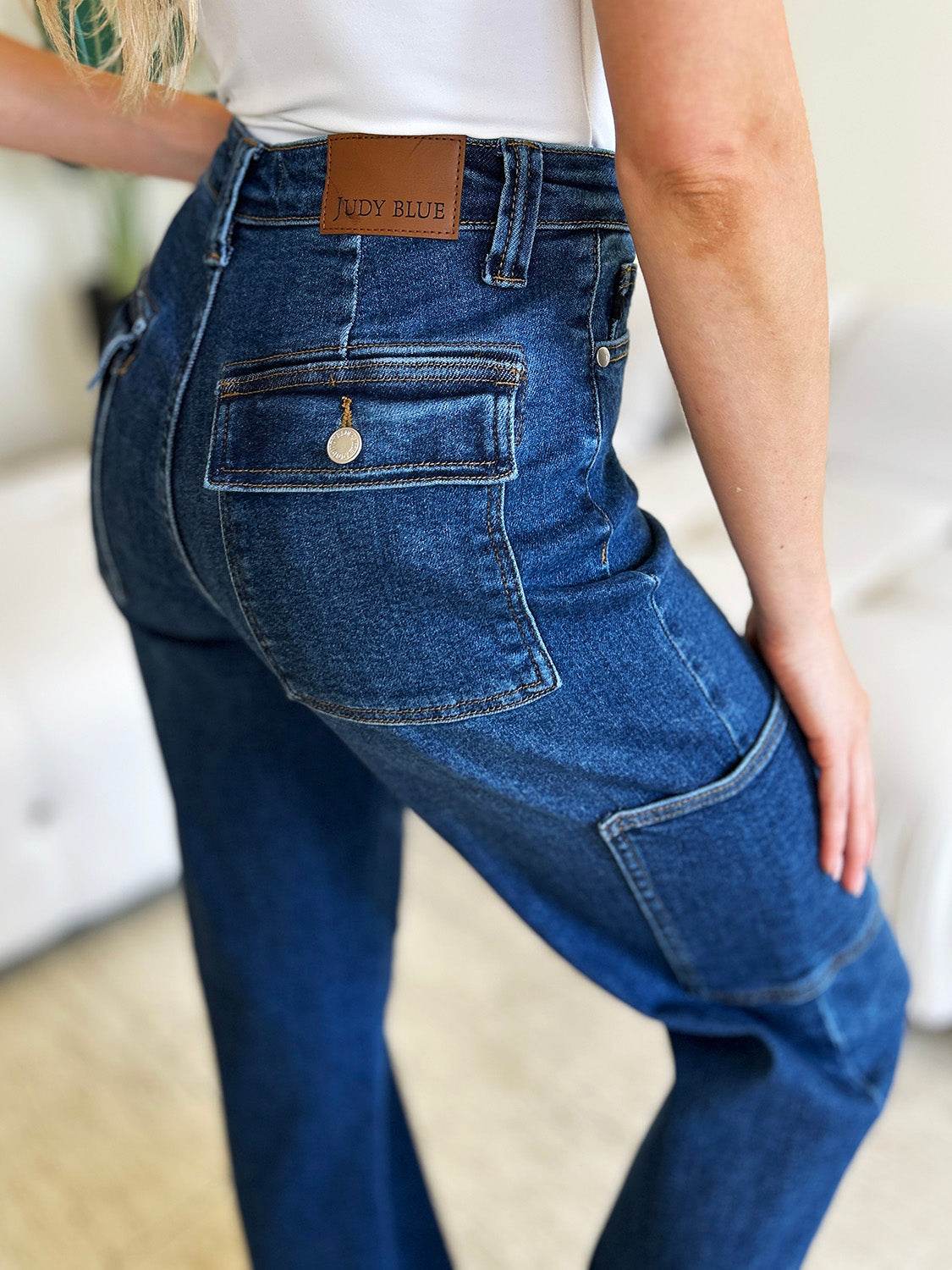 Judy Blue Full Size High Waist Straight Cargo Jeans - DaTrendStore.Com