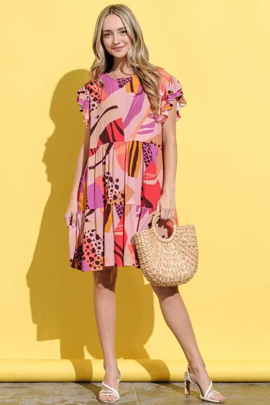 And The Why Mauve Double-Ruffle Sleeve Dress