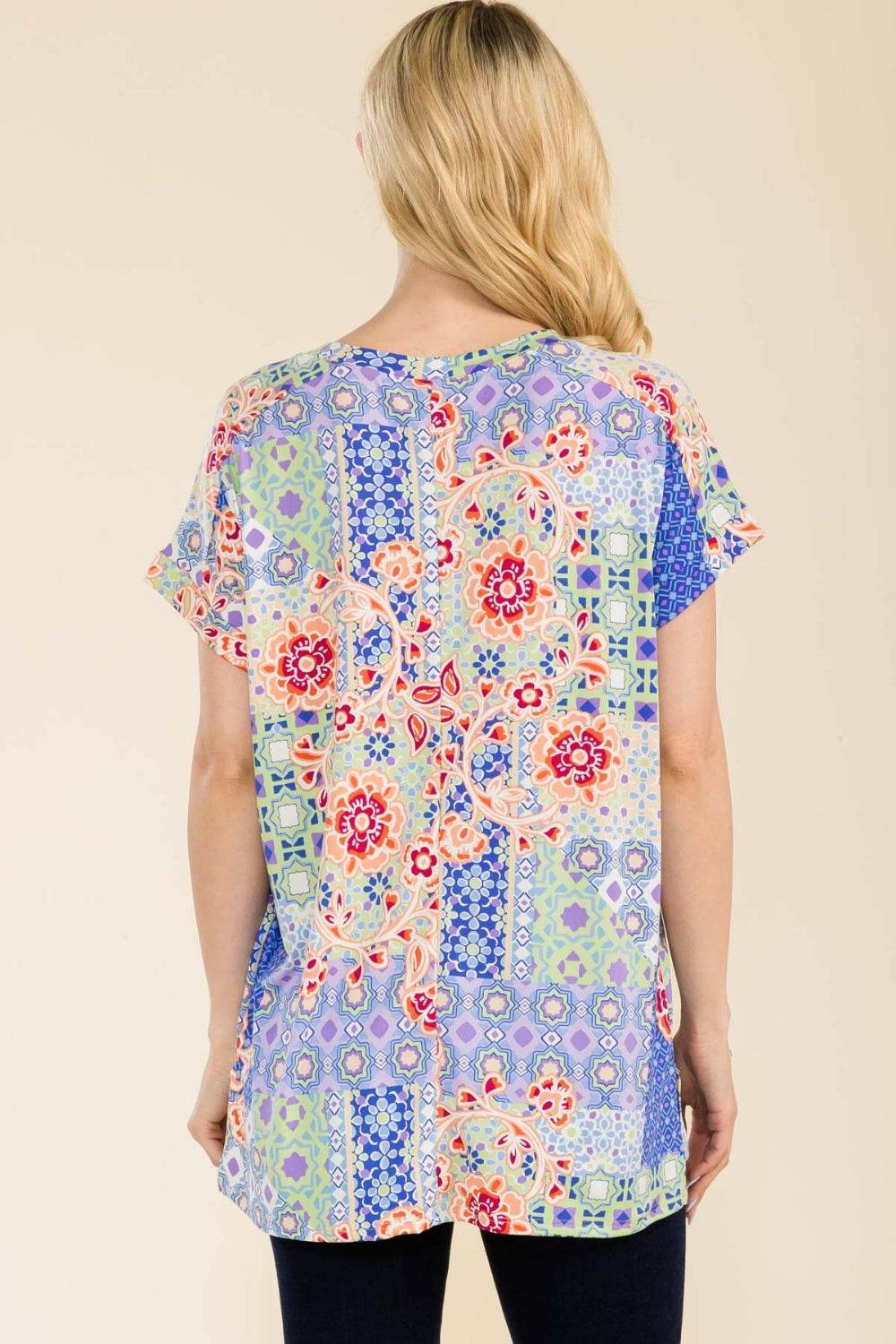 Celeste Full Size Round Neck Short Sleeve Floral T-Shirt - DaTrendStore.Com