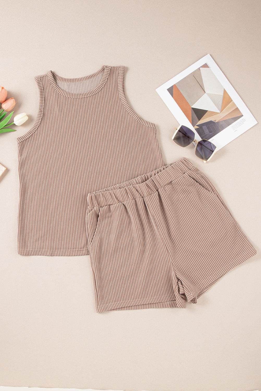 Textured Round Neck Tank and Shorts Set - DaTrendStore.Com