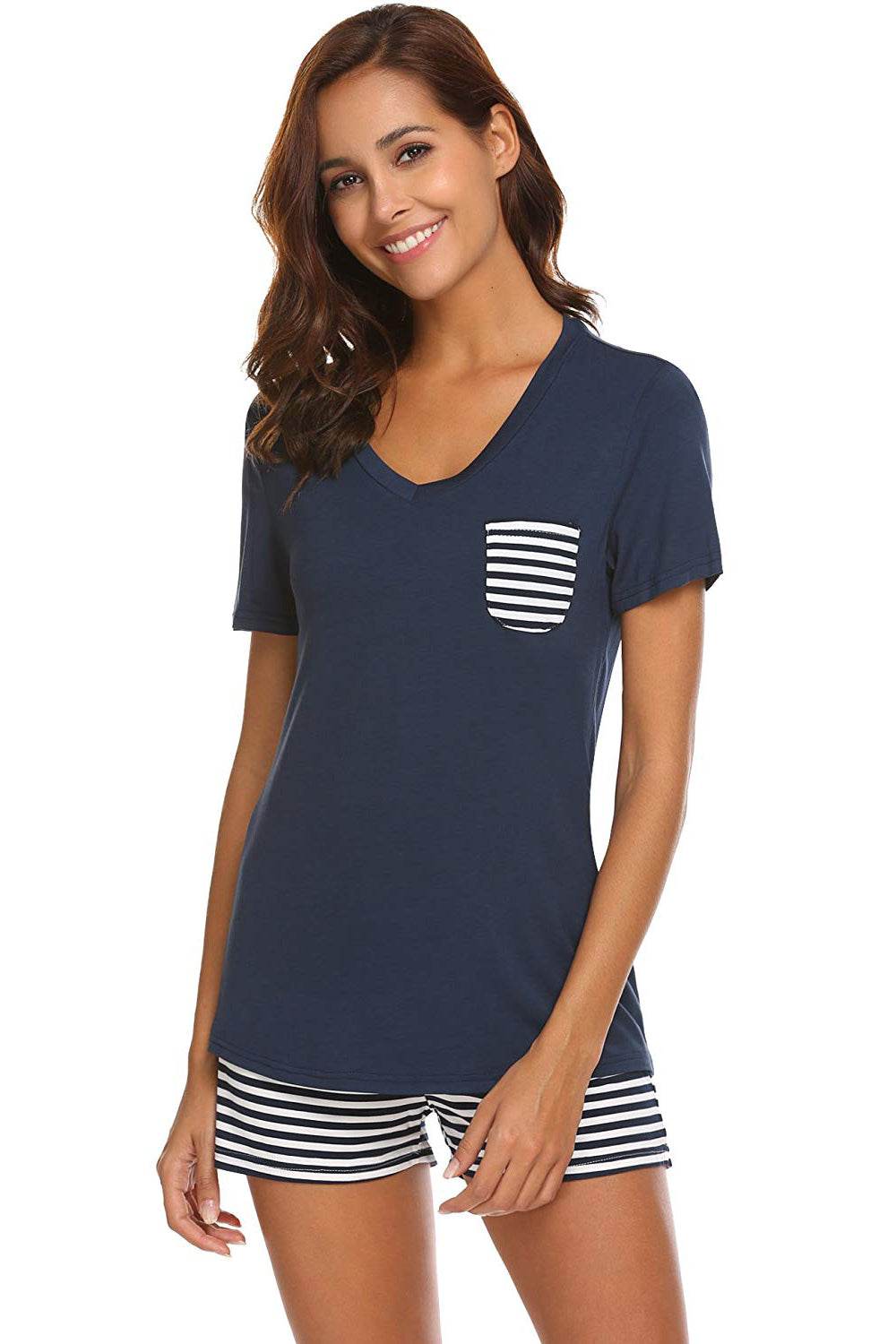 Striped Short Sleeve Top and Shorts Lounge Set - DaTrendStore.Com