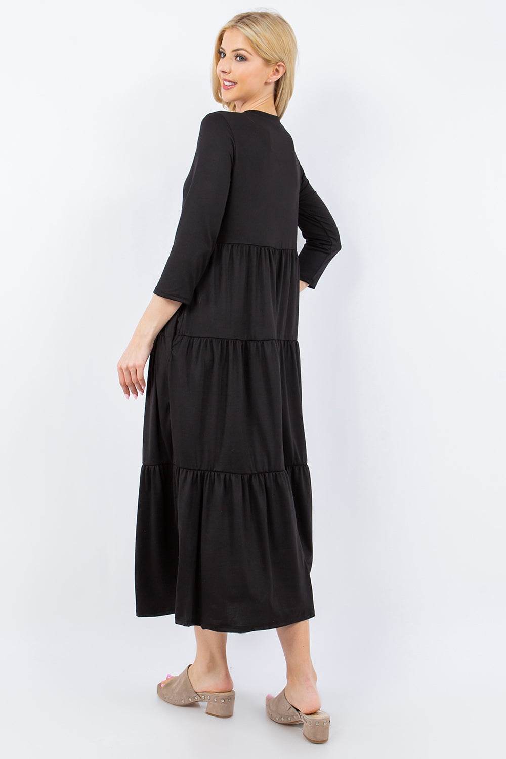 Celeste Full Size Tiered Midi Dress with Pockets - DaTrendStore.Com