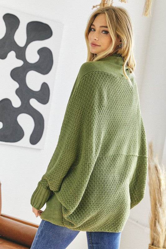 Pattern Knit Dolman Sleeve Solid Slouch Cardigan - DaTrendStore.Com