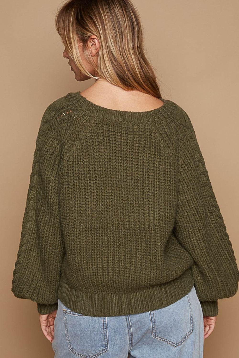 POL Cable Knit Cutout Long Sleeve Sweater - DaTrendStore.Com