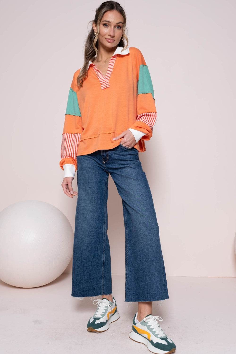 Hailey & Co Color Block Top with Striped Panel - DaTrendStore.Com