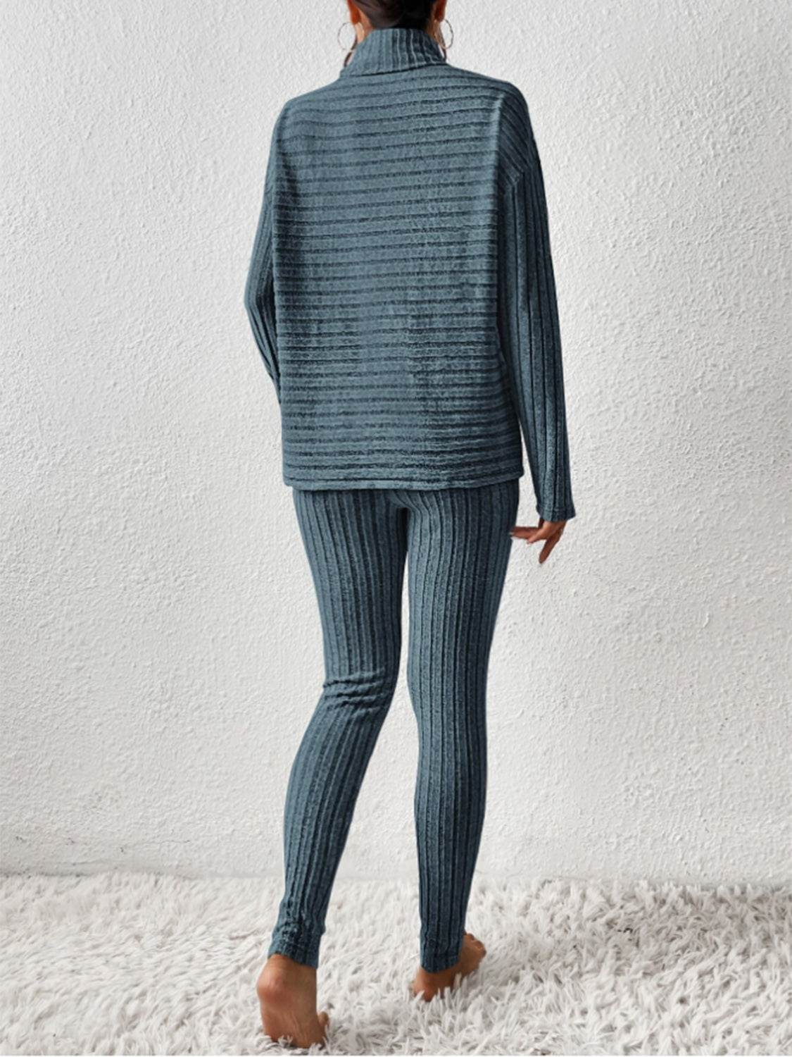 Ribbed Turtleneck Top and Pants Set - DaTrendStore.Com