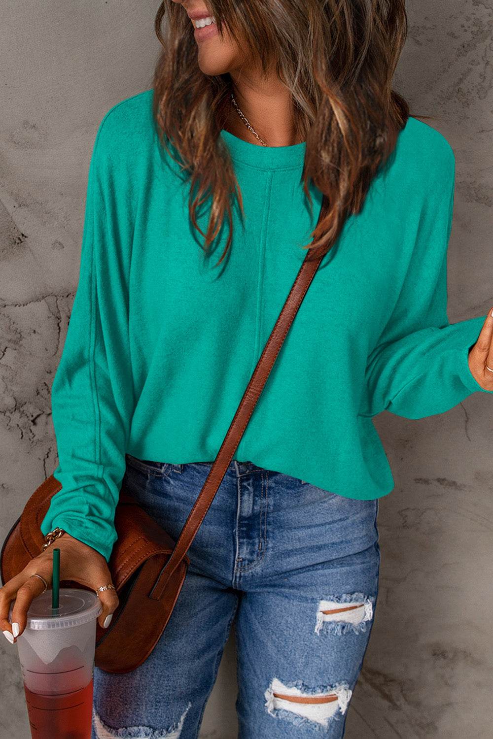 Double Take Full Size Round Neck Long Sleeve T-Shirt - DaTrendStore.Com