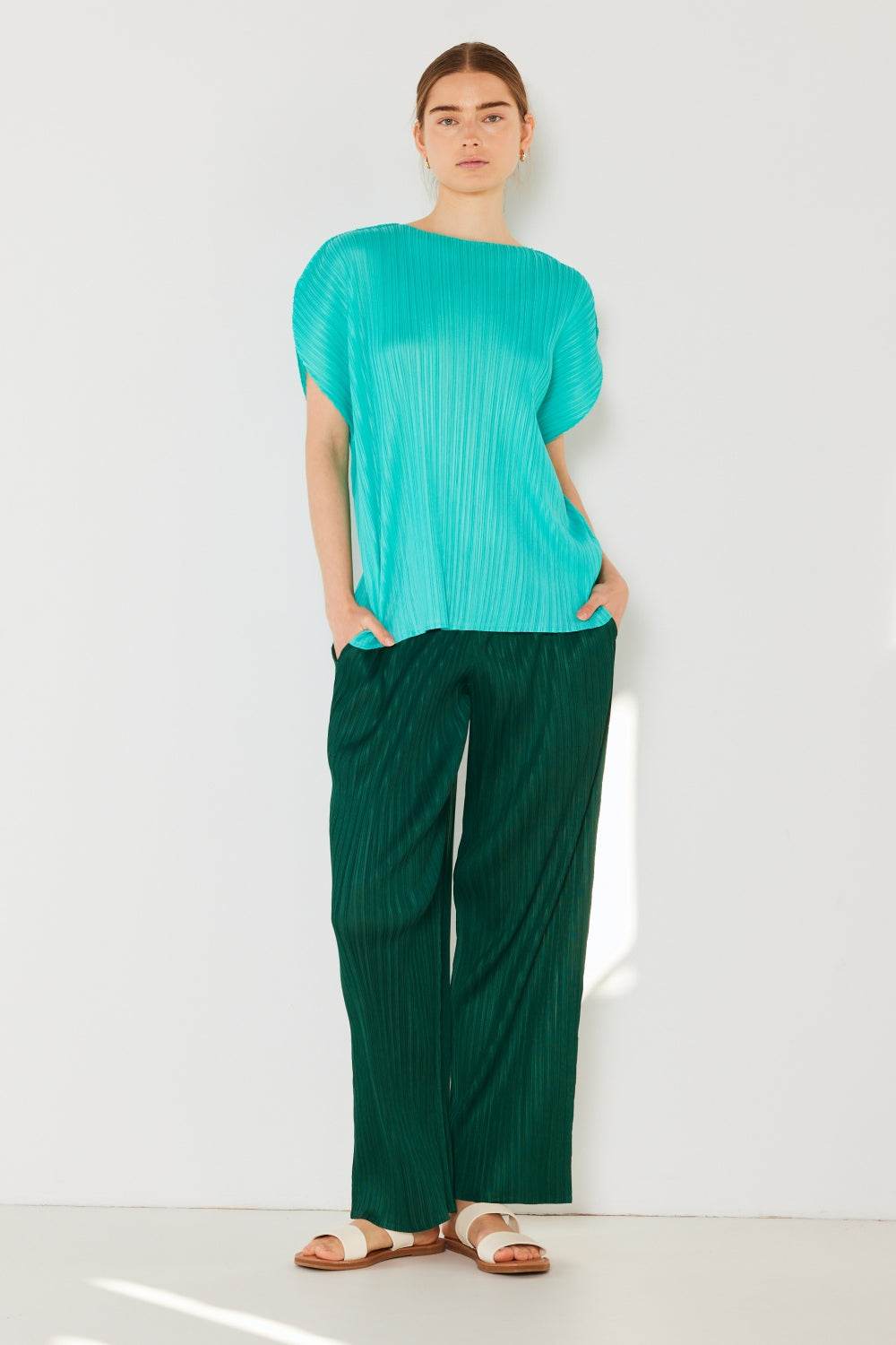 Marina West Swim Pleated Elastic-Waist Straight Pants - DaTrendStore.Com
