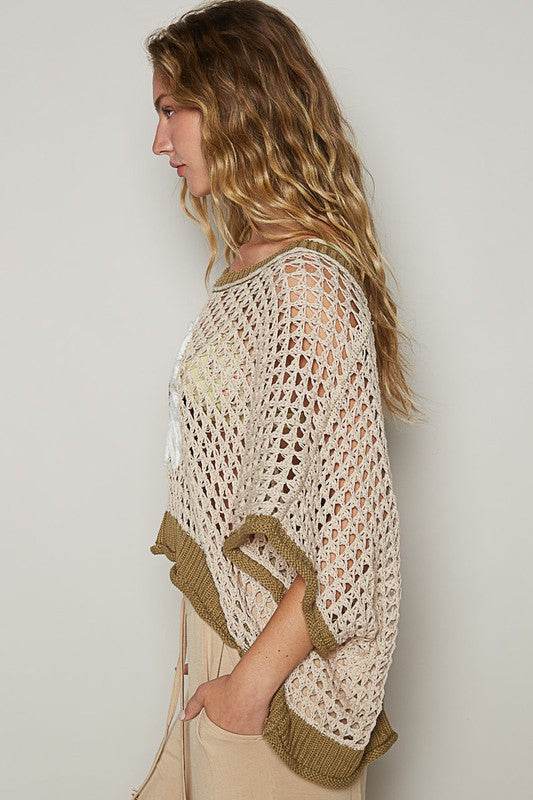 POL Hollow Out Flower Half Sleeve Knit Cover Up - DaTrendStore.Com