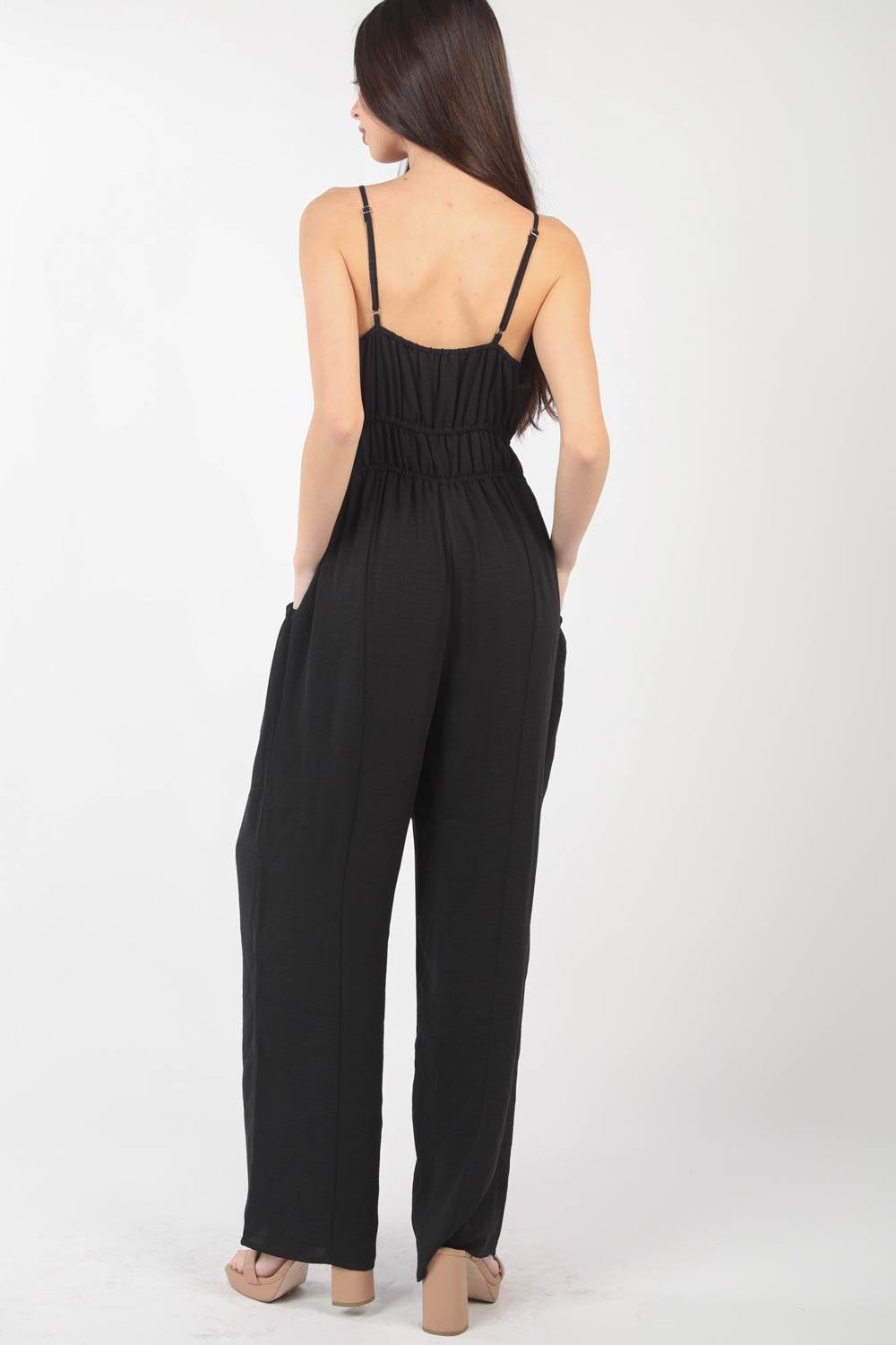 VERY J Pintuck Detail Woven Sleeveless Jumpsuit - DaTrendStore.Com