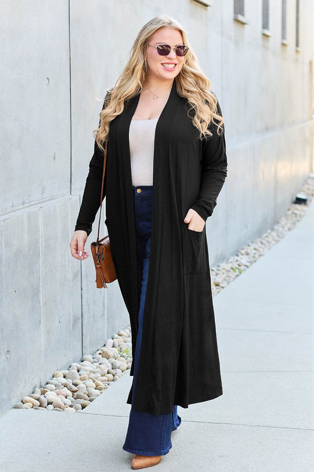 Basic Bae Full Size Open Front Long Sleeve Cover Up - DaTrendStore.Com