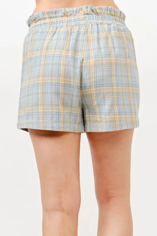 And The Why Blue Plaid Smocked Shorts