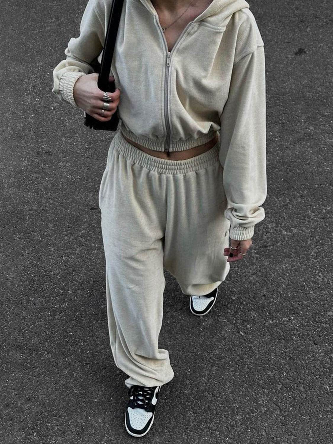 Zip Up Hoodie and Pocketed Pants Set - DaTrendStore.Com