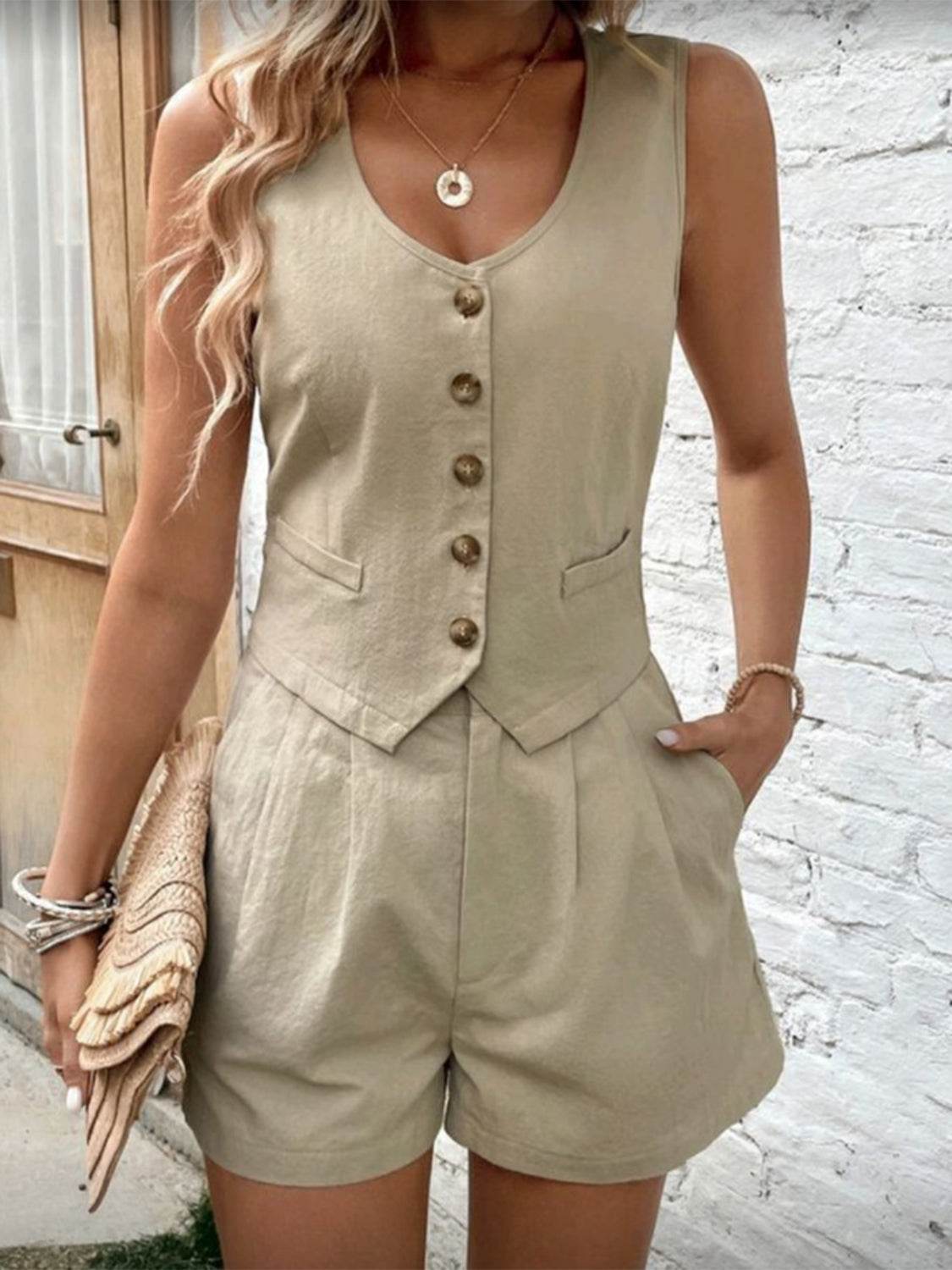 Scoop Neck Sleeveless Top and Shorts Set - DaTrendStore.Com