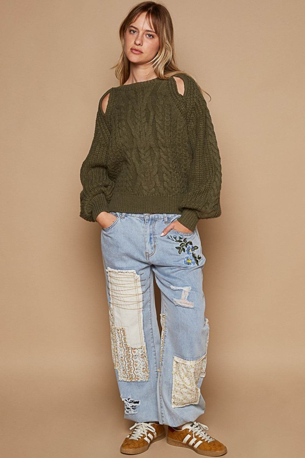 POL Cable Knit Cutout Long Sleeve Sweater - DaTrendStore.Com