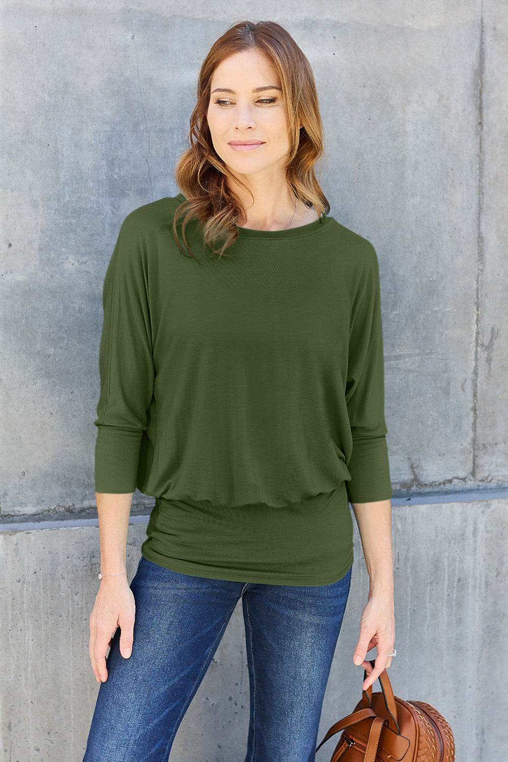 Basic Bae Full Size Round Neck Batwing Sleeve Top - DaTrendStore.Com