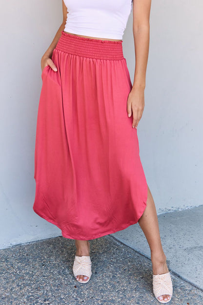 Doublju Comfort Princess Full Size High Waist Scoop Hem Maxi Skirt