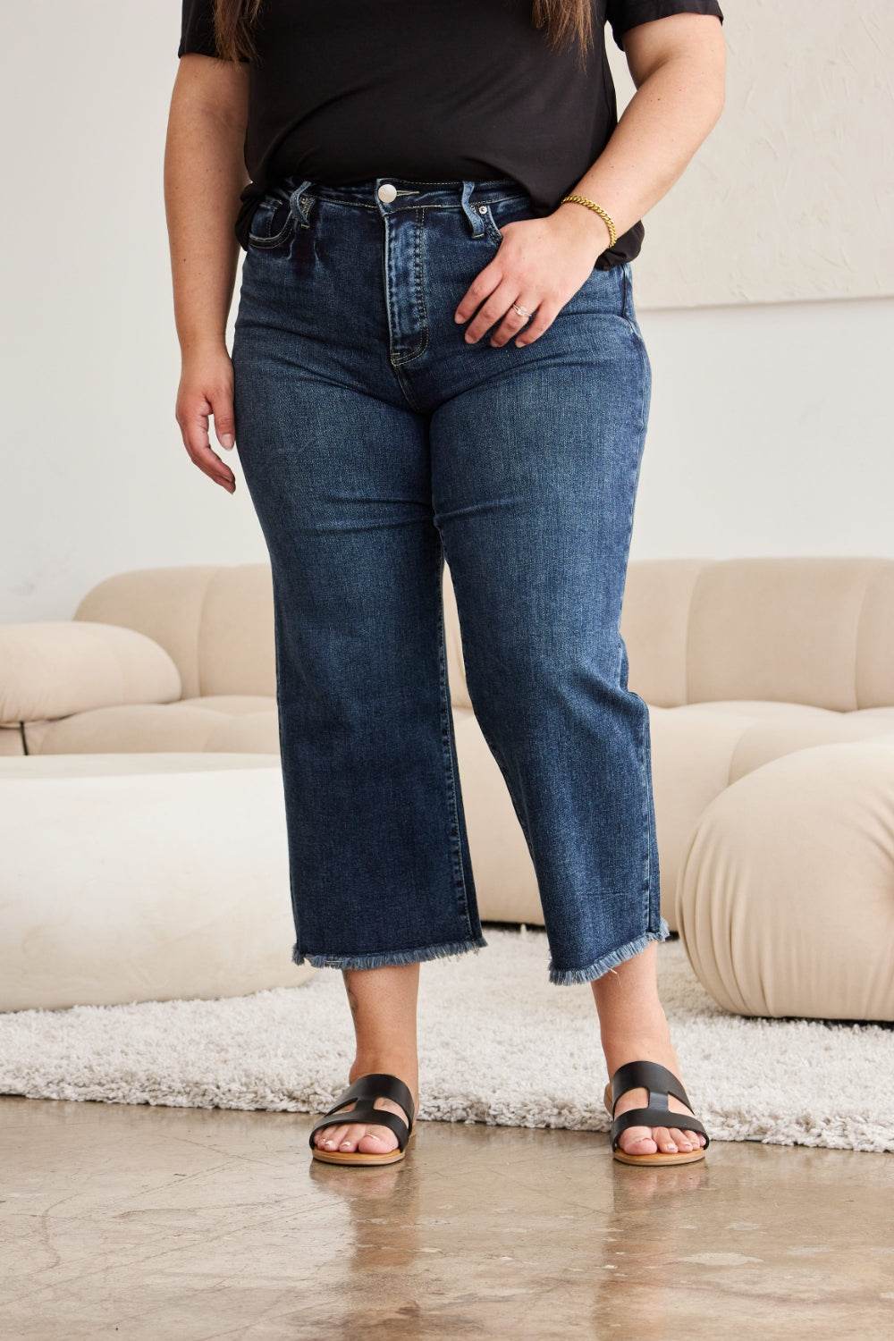 RFM Full Size Tummy Control High Waist Raw Hem Jeans - DaTrendStore.Com