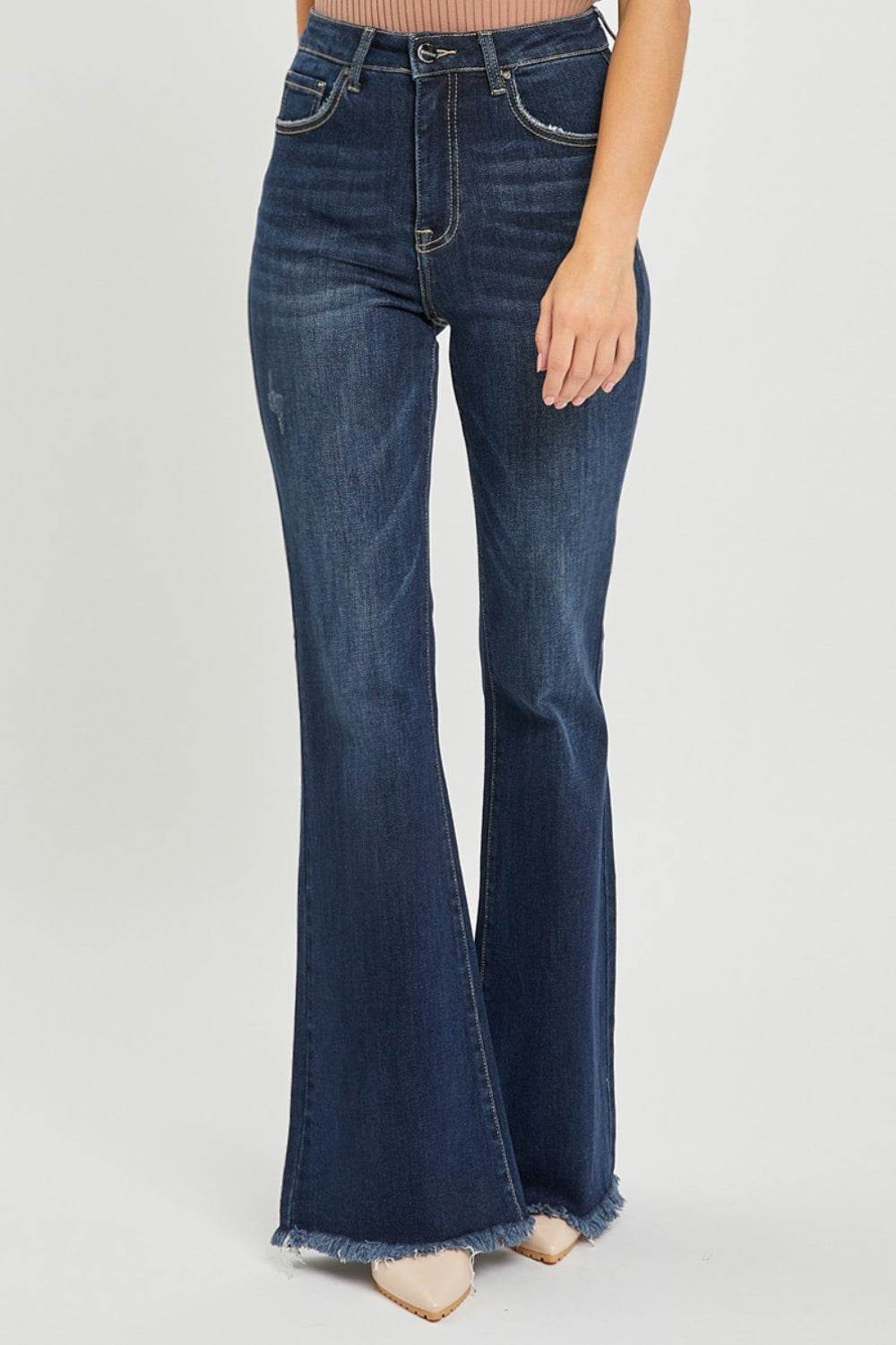 RISEN High Waist Raw Hem Flare Jeans - DaTrendStore.Com