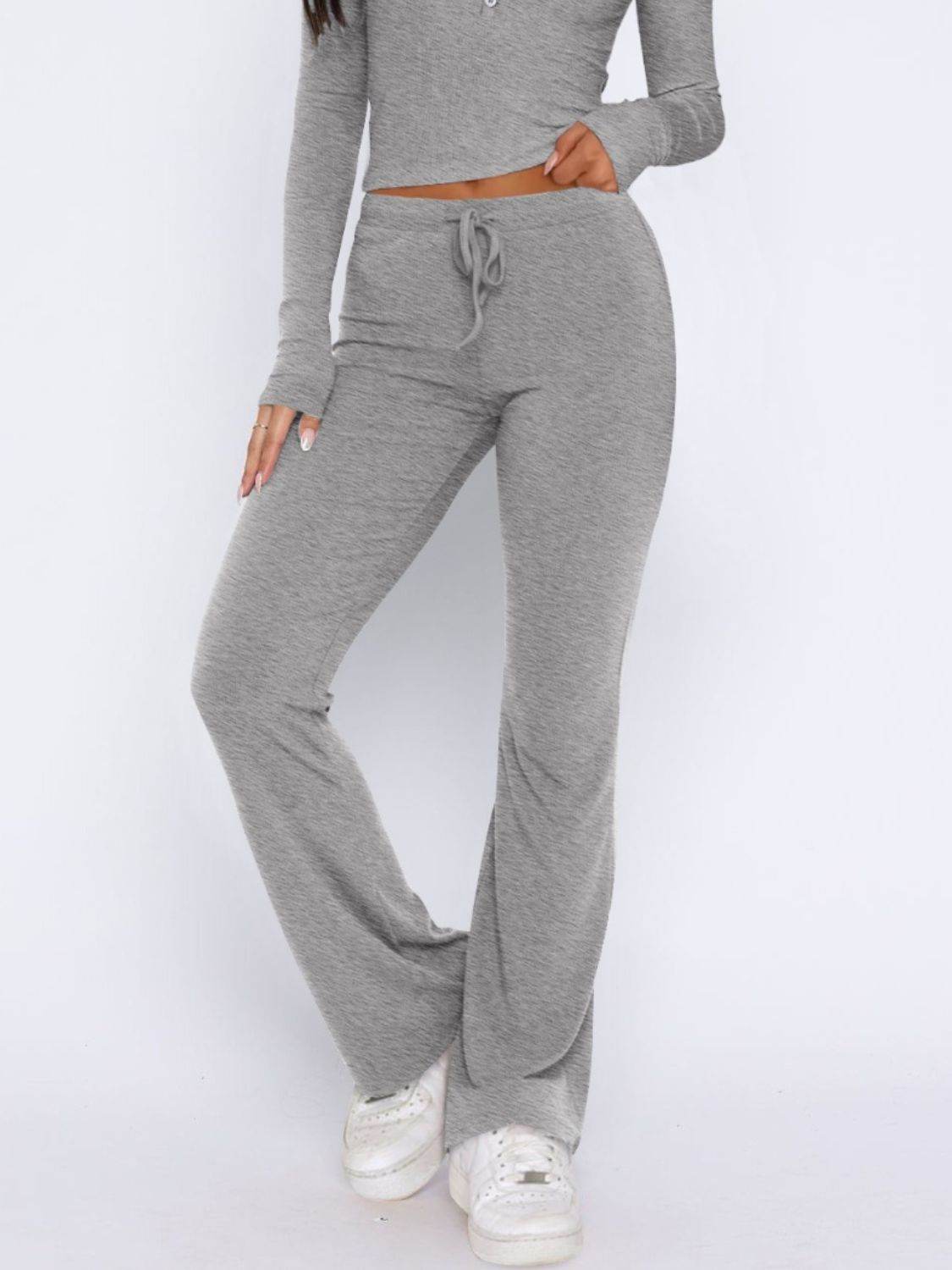 V-Neck Long Sleeve Top and Pants Set - DaTrendStore.Com