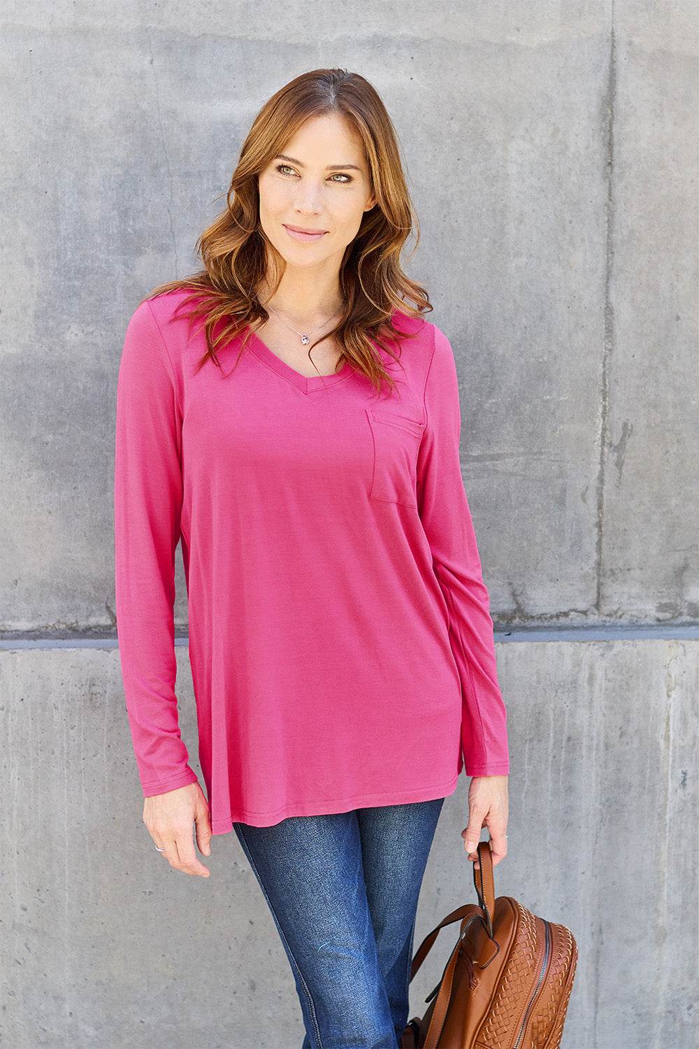 Basic Bae Full Size V-Neck Long Sleeve Top - DaTrendStore.Com