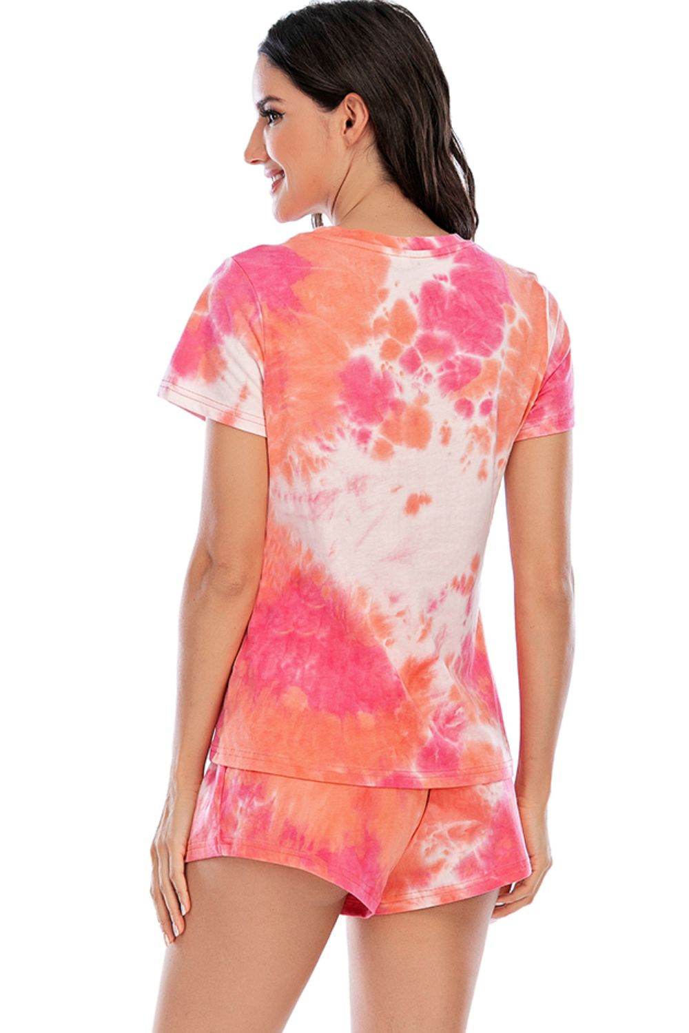 Tie-Dye Round Neck Short Sleeve Top and Shorts Lounge Set - DaTrendStore.Com