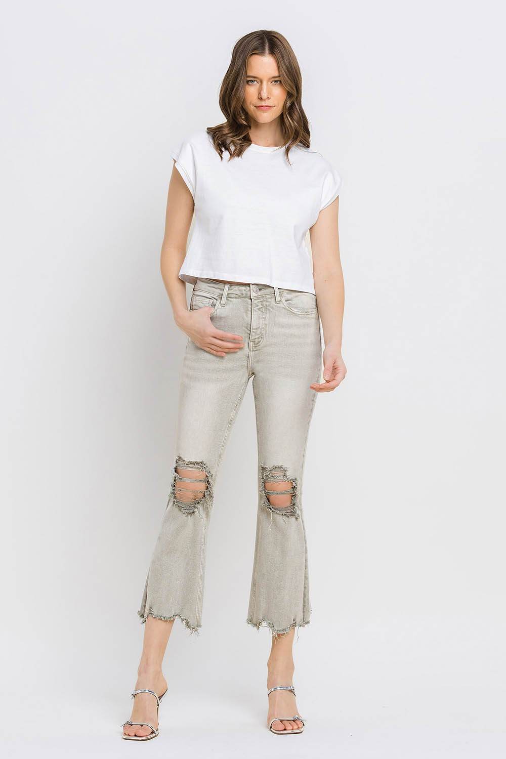Lovervet Distressed Raw Hem Cropped Flare Jeans - DaTrendStore.Com