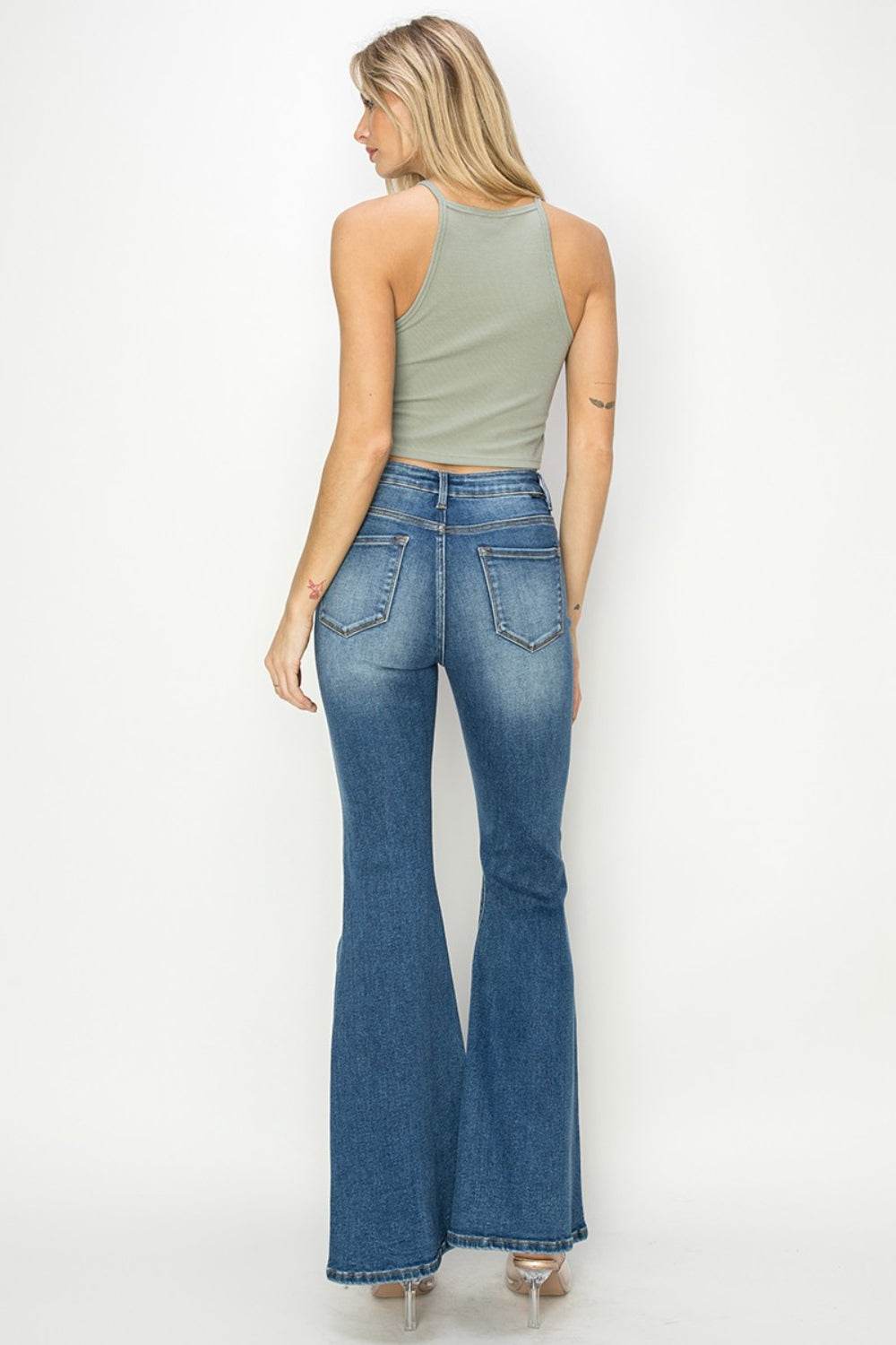 RISEN Full Size High Rise Front Seam Detailed Flare Jeans - DaTrendStore.Com