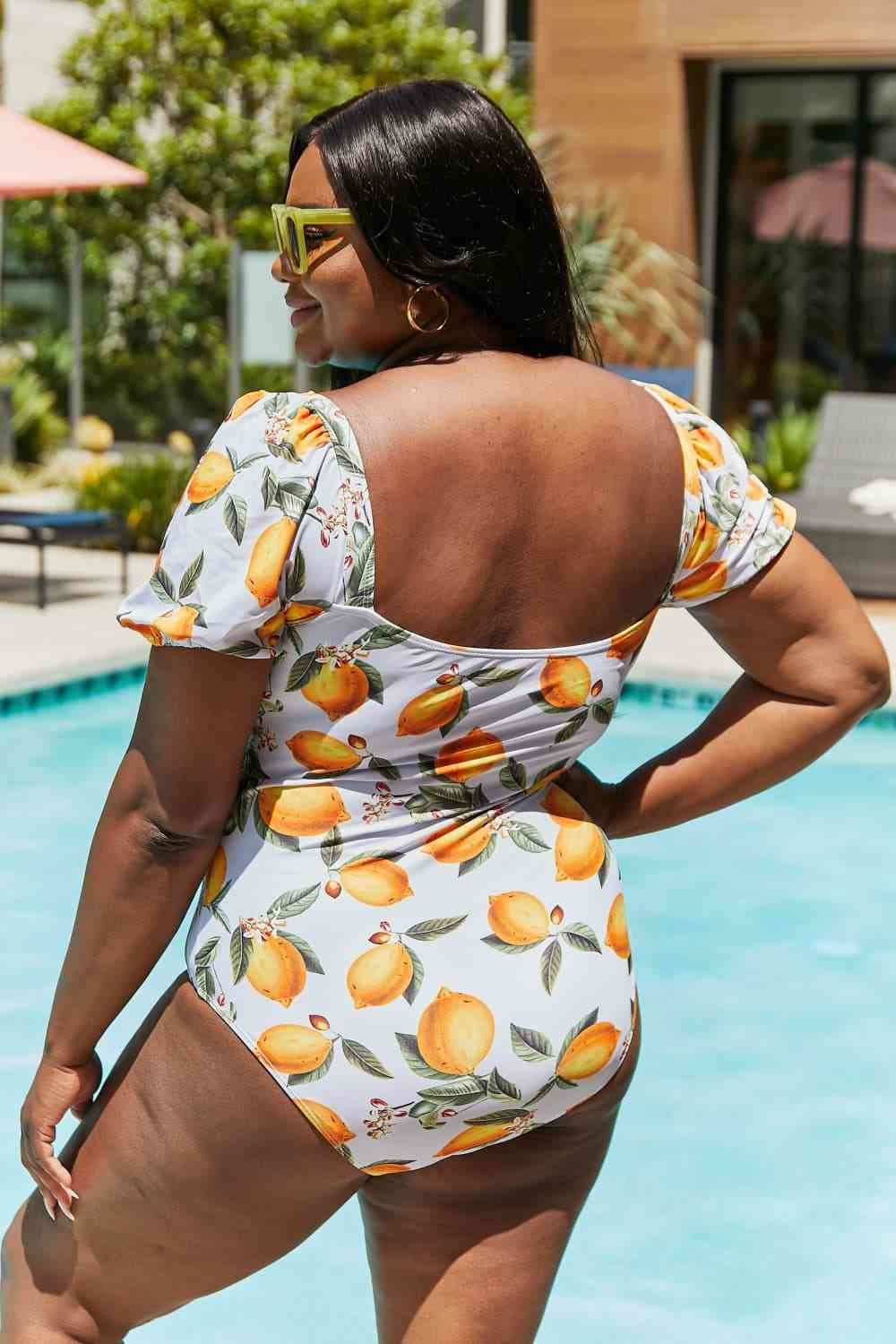 Marina West Swim Salty Air Puff Sleeve One-Piece in Citrus Orange - DaTrendStore.Com