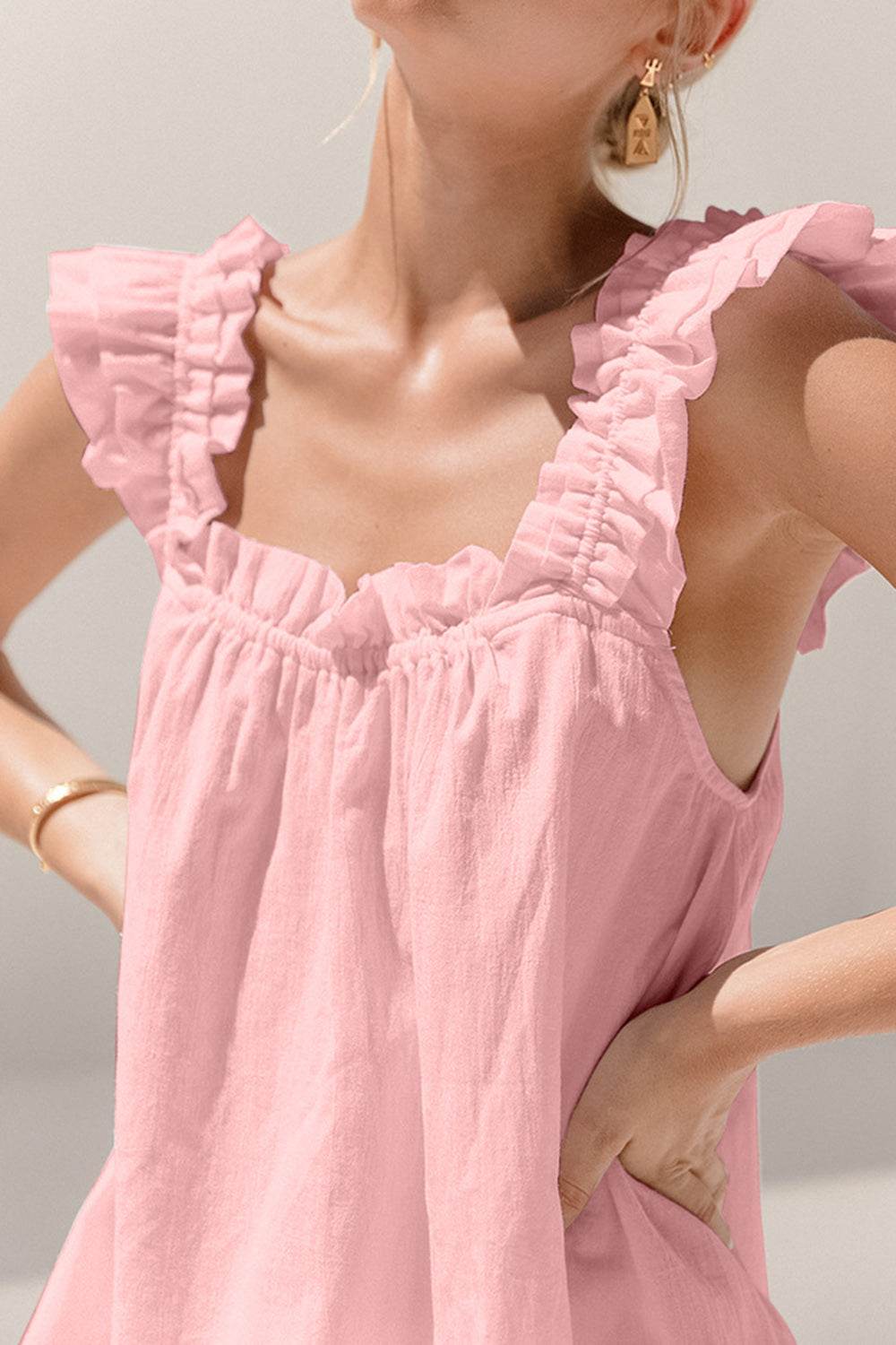 Ruffled Square Neck Top and Shorts Set - DaTrendStore.Com