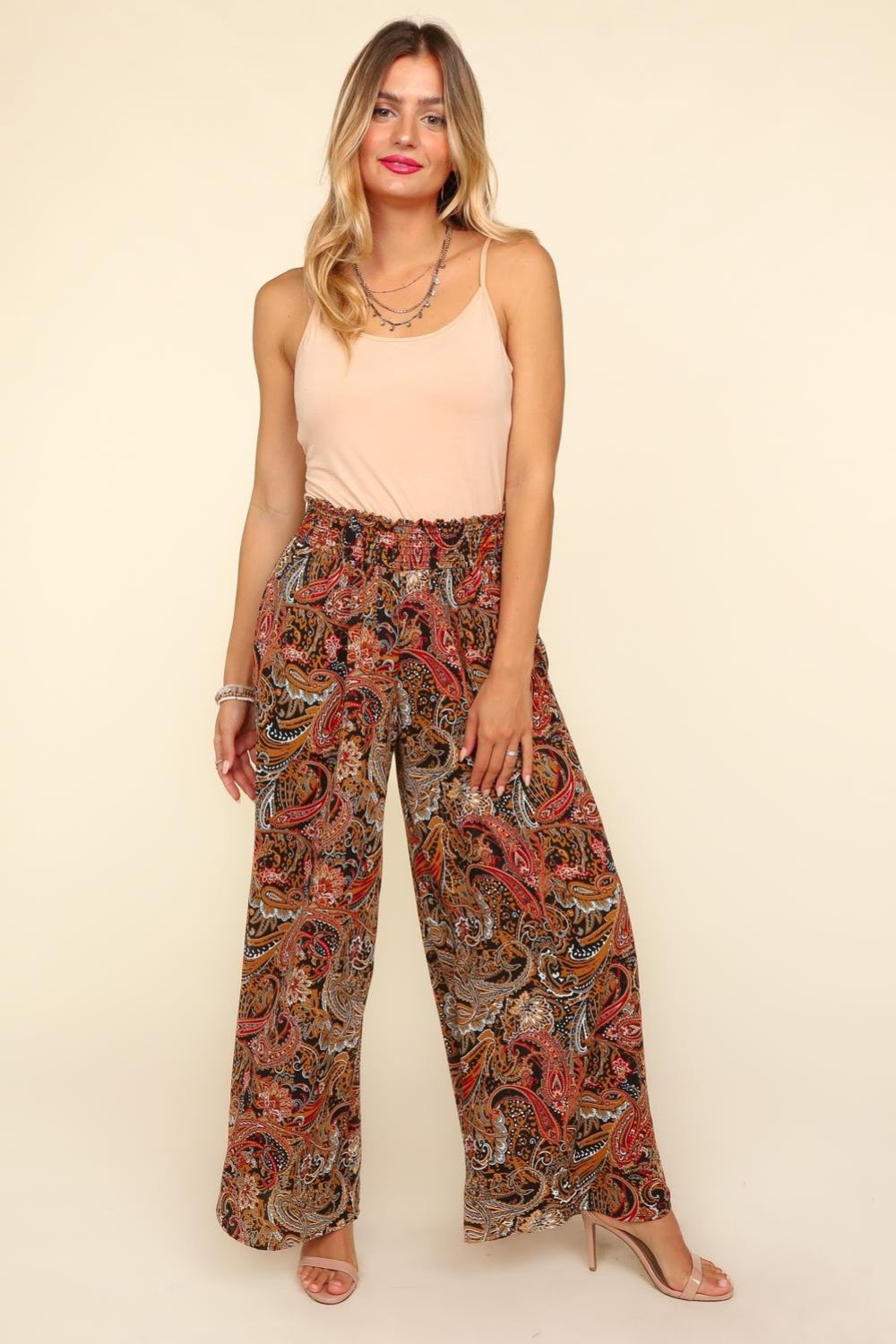 Haptics Smocked Waist Paisley Print Pants