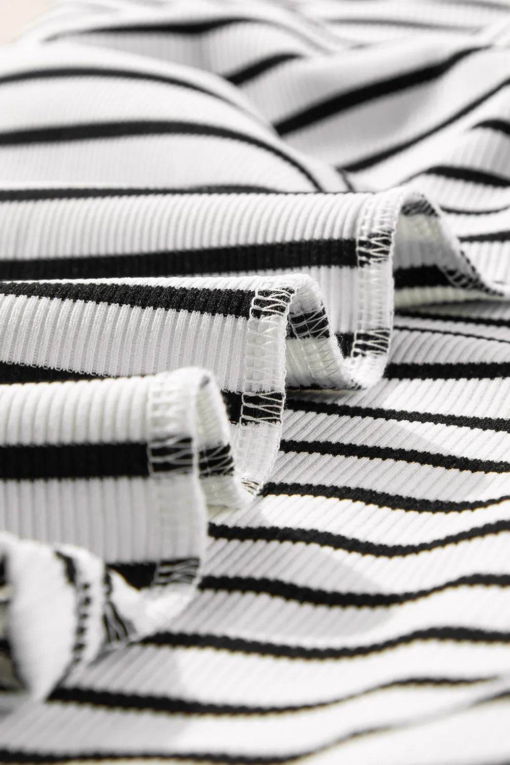 Striped Round Neck Long Sleeve Top and Shorts Set - DaTrendStore.Com