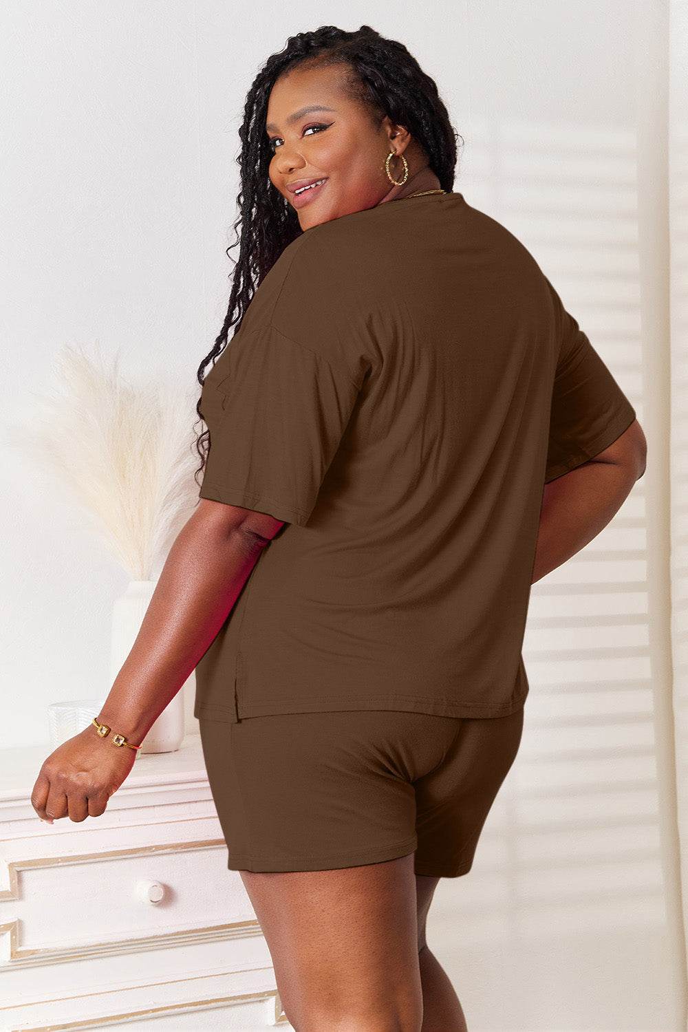 Basic Bae Full Size Soft Rayon Half Sleeve Top and Shorts Set - DaTrendStore.Com