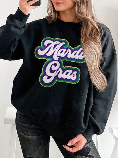 MARDI GRAS Round Neck Drop Shoulder Sweatshirt - DaTrendStore.Com