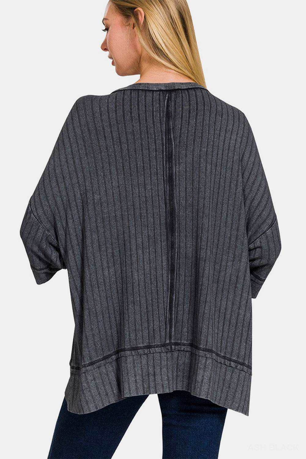 Zenana Washed Ribbed Drop Shoulder Half Sleeve Top - DaTrendStore.Com
