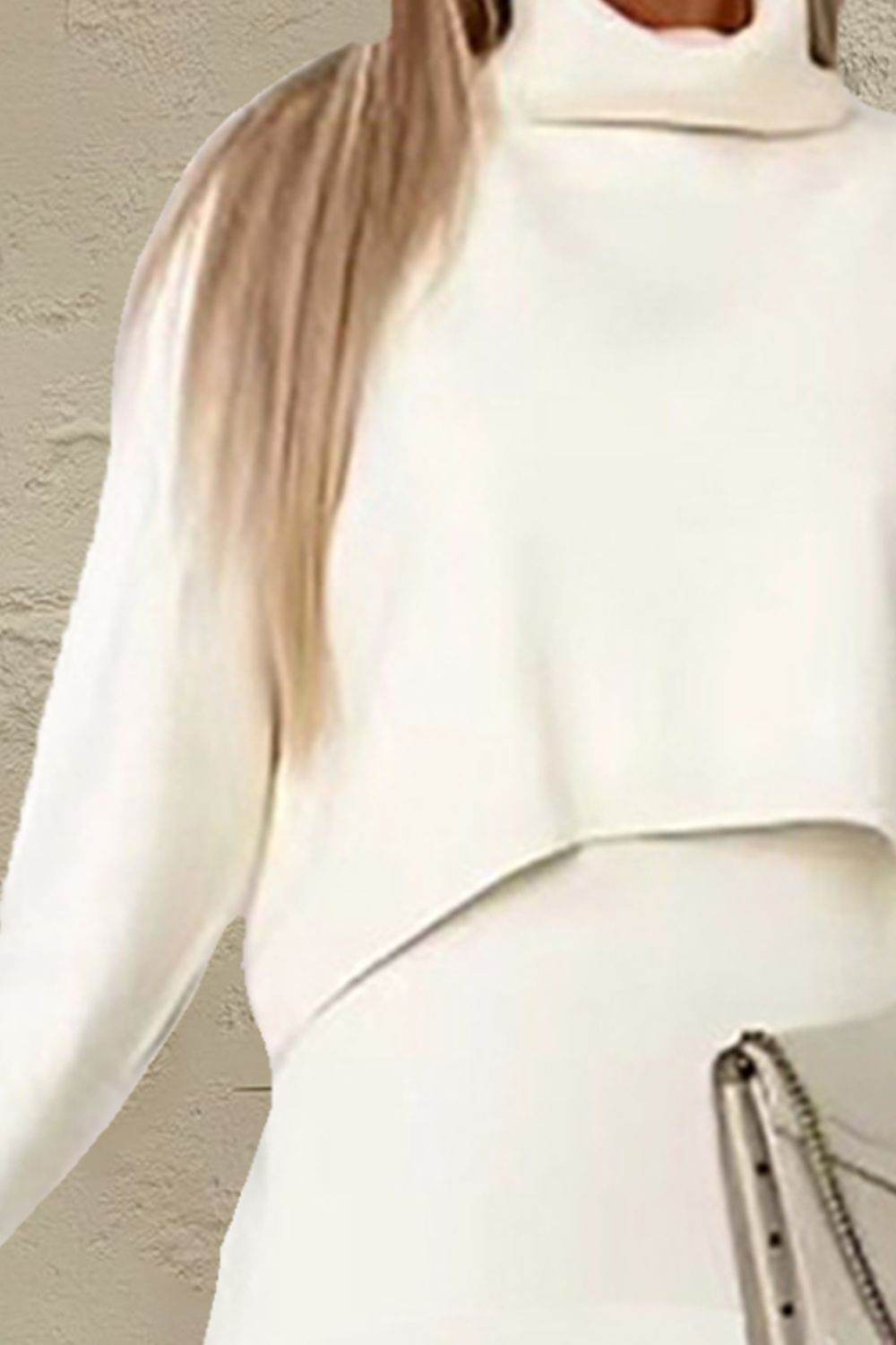 Turtleneck Dropped Shoulder Sweater and Midi Dress Sweater Set - DaTrendStore.Com