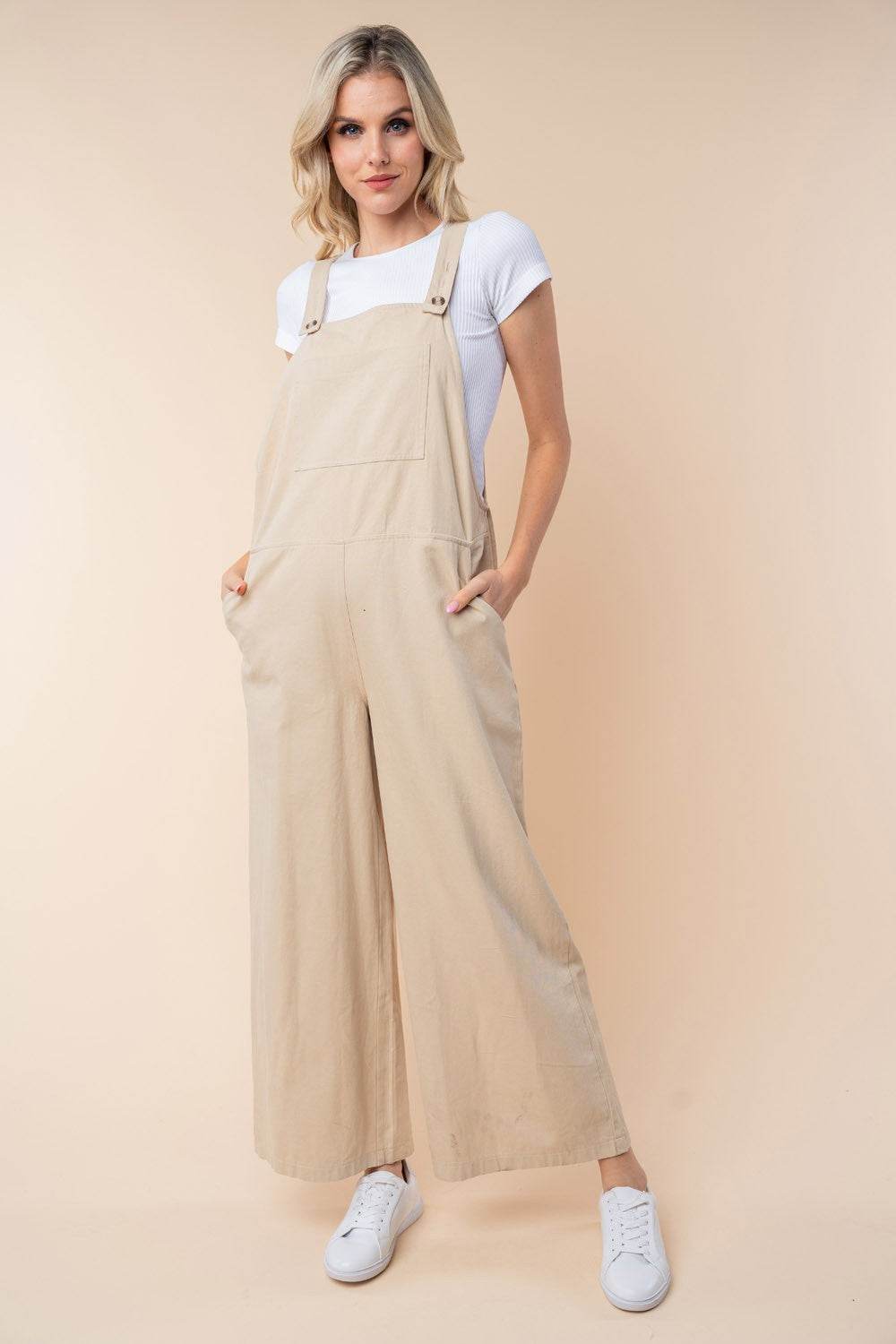 White Birch Sleeveless Wide Leg Jumpsuit - DaTrendStore.Com