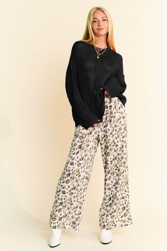 Davi & Dani Star Front Crochet Drop Shoulder Knit Top - DaTrendStore.Com