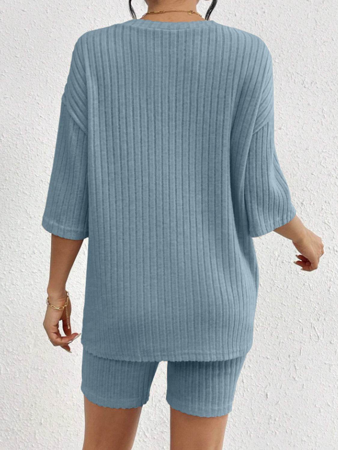 Ribbed Round Neck Top and Shorts Set - DaTrendStore.Com
