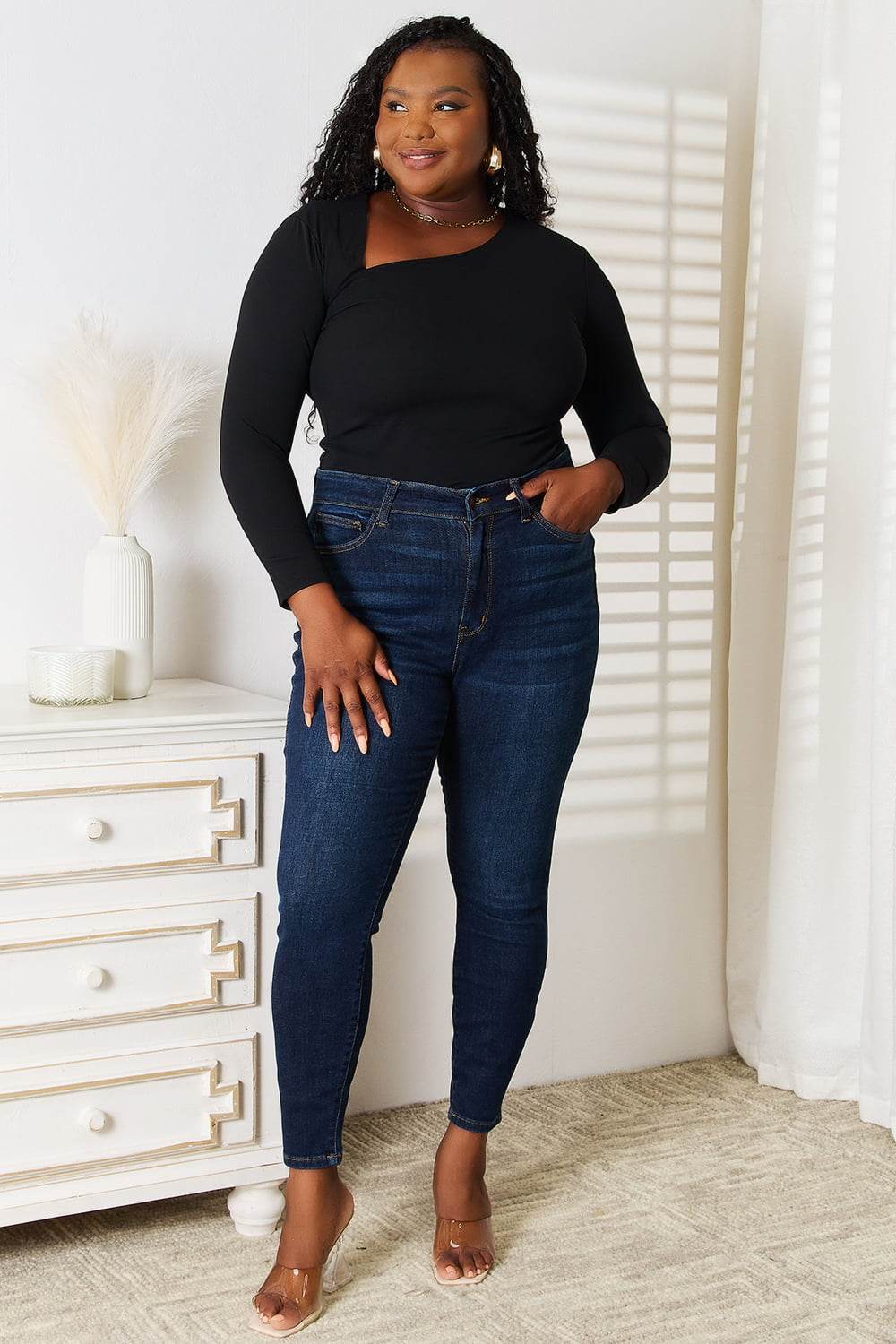 Basic Bae Asymmetrical Neck Long Sleeve Top - DaTrendStore.Com