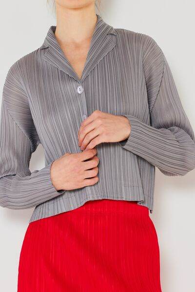 Marina West Swim Pleated Cropped Button Up Shirt - DaTrendStore.Com