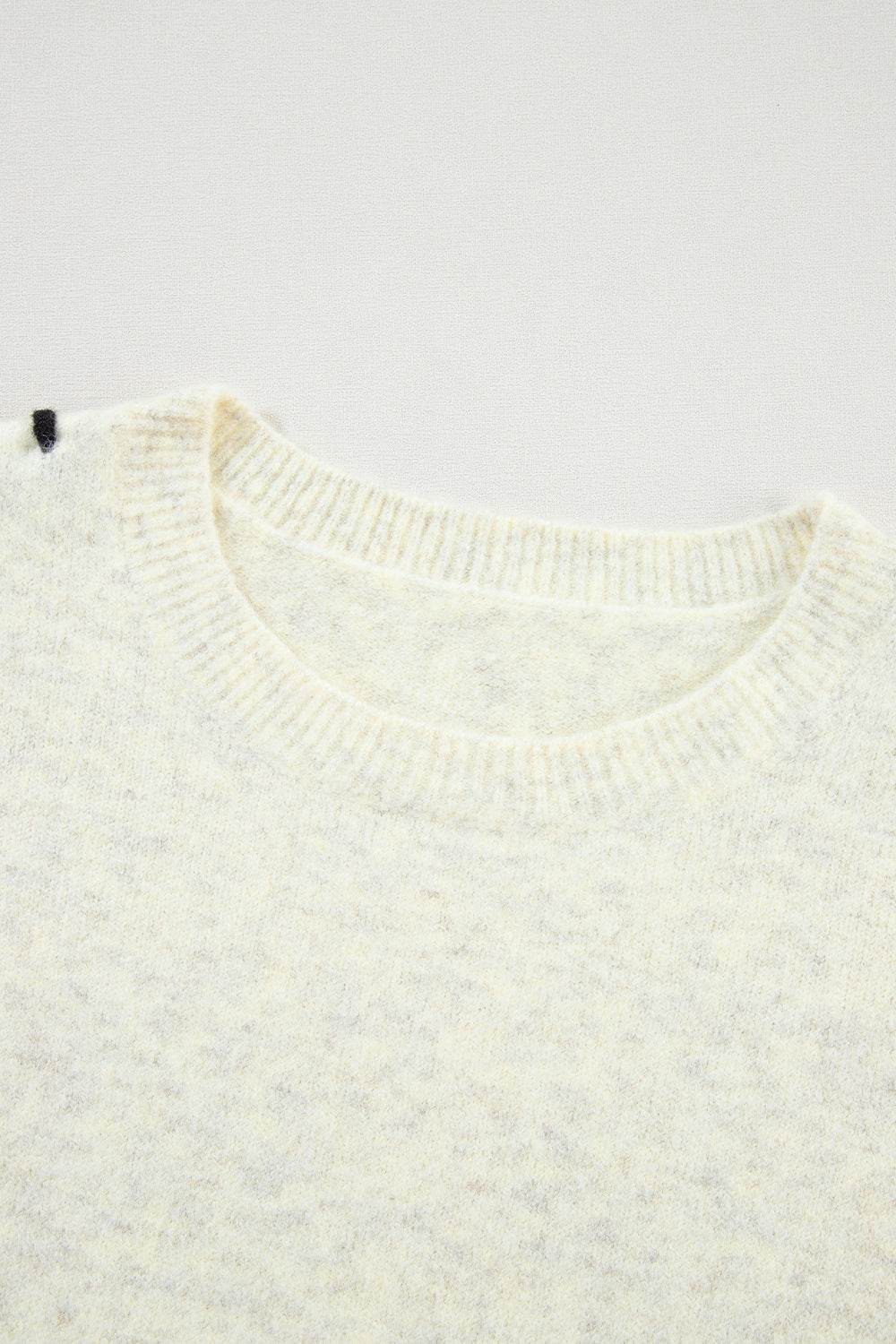 Contrast Stitch Detail Ribbed Trim Sweater - DaTrendStore.Com