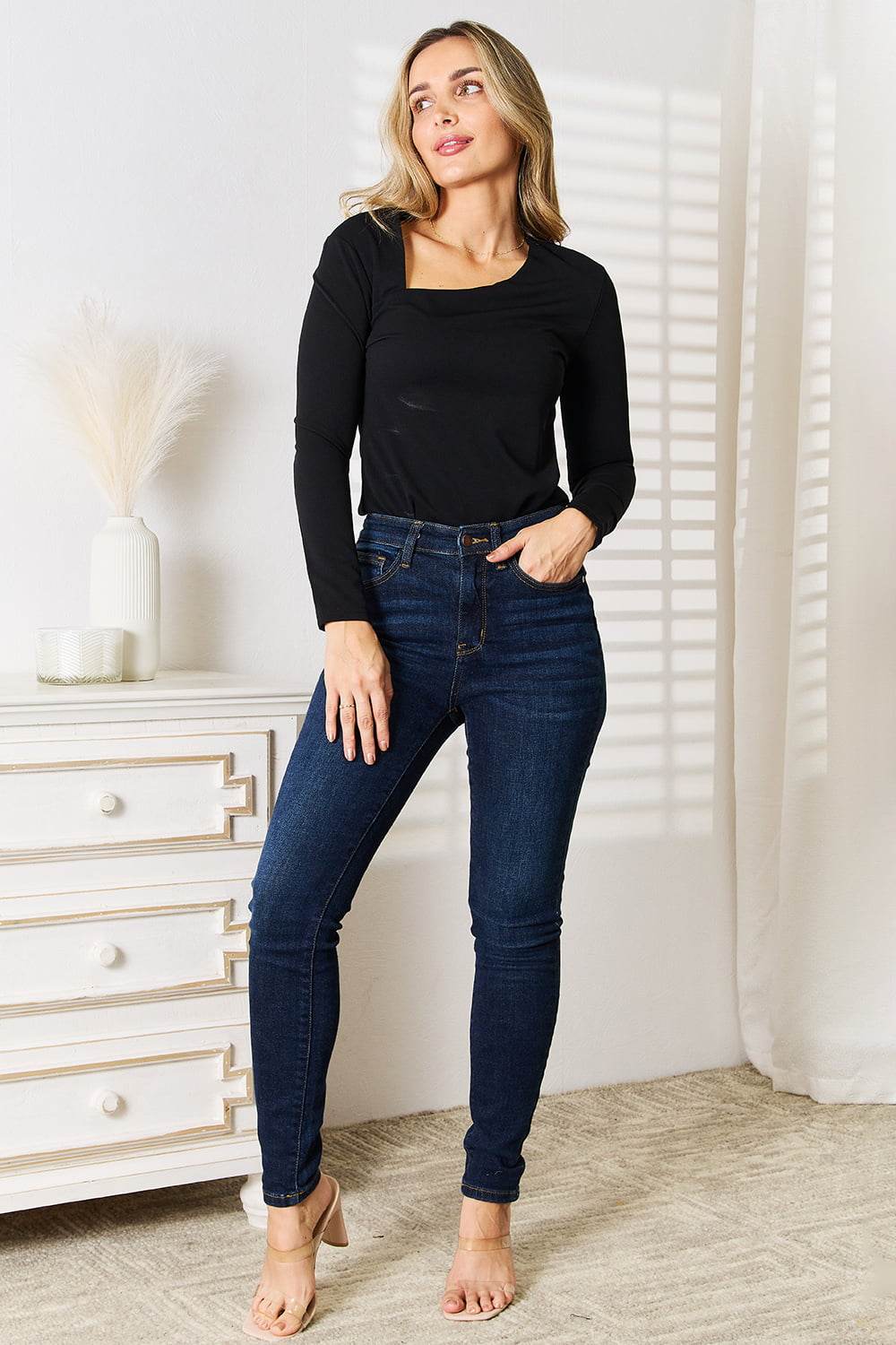 Basic Bae Asymmetrical Neck Long Sleeve Top - DaTrendStore.Com