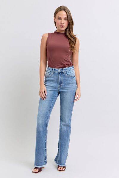 Judy Blue Full Size Raw Hem High Rise Bootcut Jeans - DaTrendStore.Com
