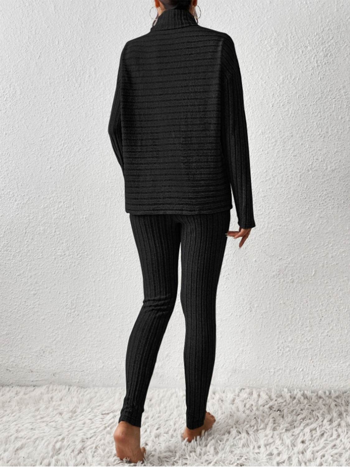 Ribbed Turtleneck Top and Pants Set - DaTrendStore.Com
